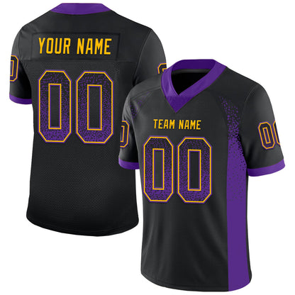 Custom Black Purple-Gold Mesh Drift Fashion Football Jersey - Sky-Custom