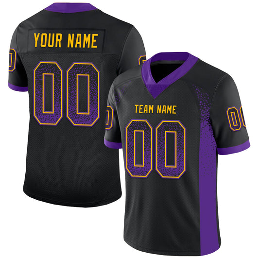 Custom Black Purple-Gold Mesh Drift Fashion Football Jersey - Sky-Custom