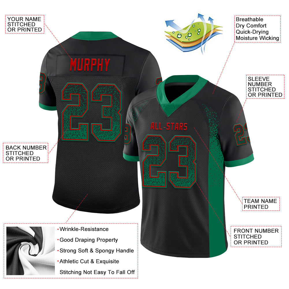Custom Black Kelly Green-Red Mesh Drift Fashion Football Jersey - Sky-Custom