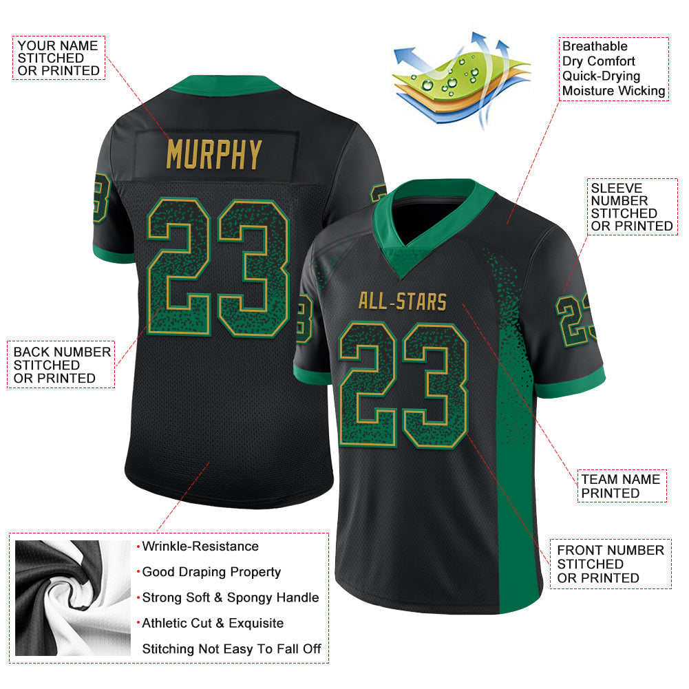 Custom Black Kelly Green-Old Gold Mesh Drift Fashion Football Jersey - Sky-Custom