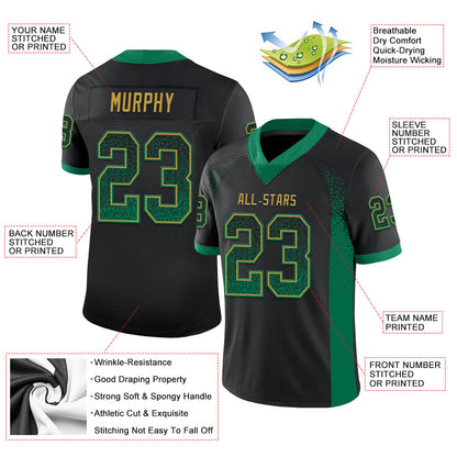 Custom Black Kelly Green-Old Gold Mesh Drift Fashion Football Jersey - Sky-Custom