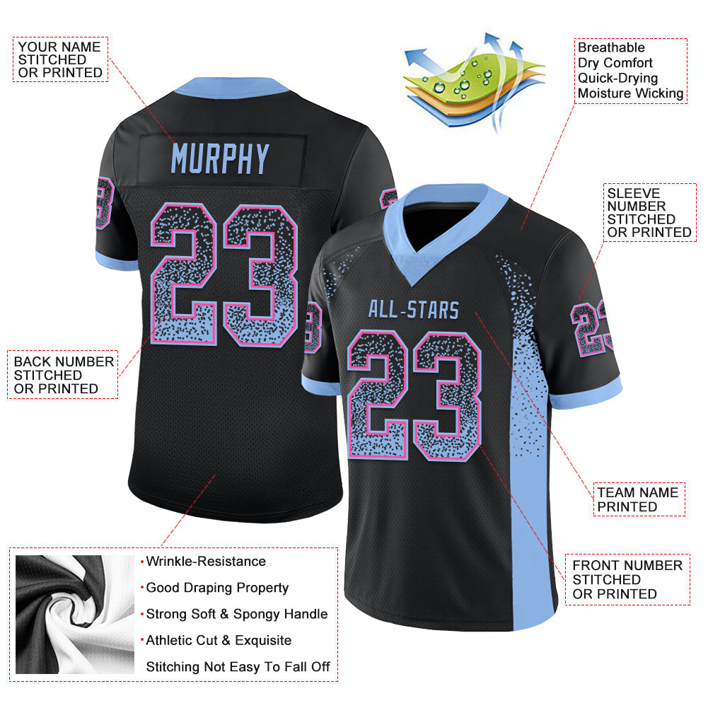 Custom Black Light Blue-Pink Mesh Drift Fashion Football Jersey - Sky-Custom