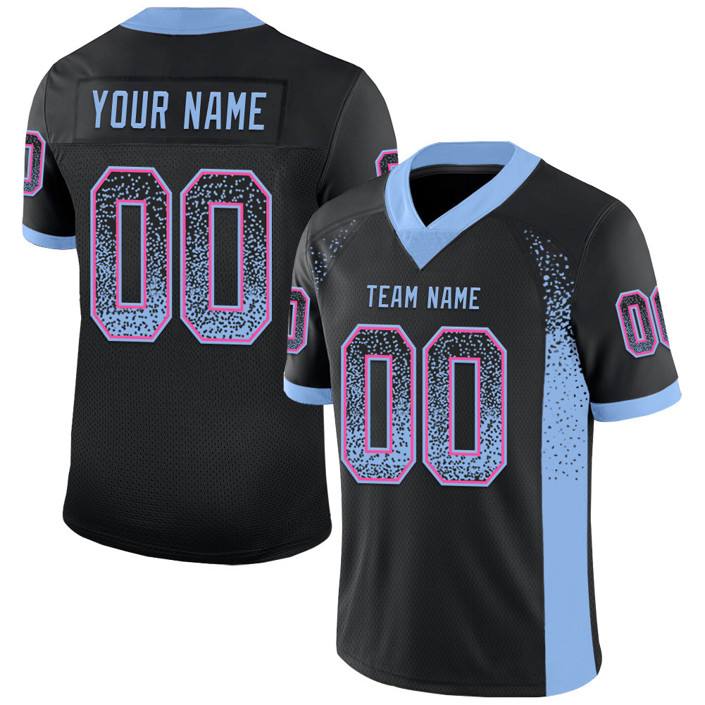 Custom Black Light Blue-Pink Mesh Drift Fashion Football Jersey - Sky-Custom