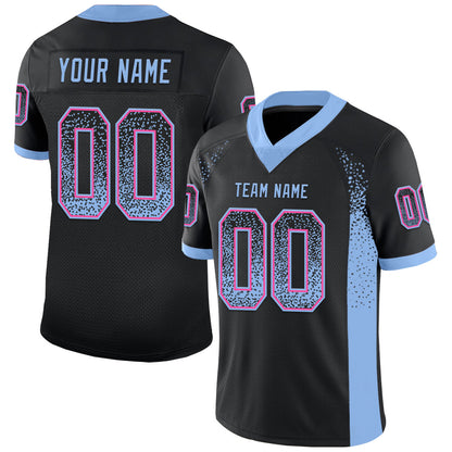 Custom Black Light Blue-Pink Mesh Drift Fashion Football Jersey - Sky-Custom