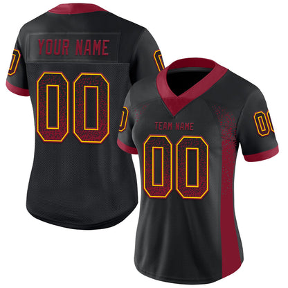 Custom Black Crimson-Yellow Mesh Drift Fashion Football Jersey - Sky-Custom