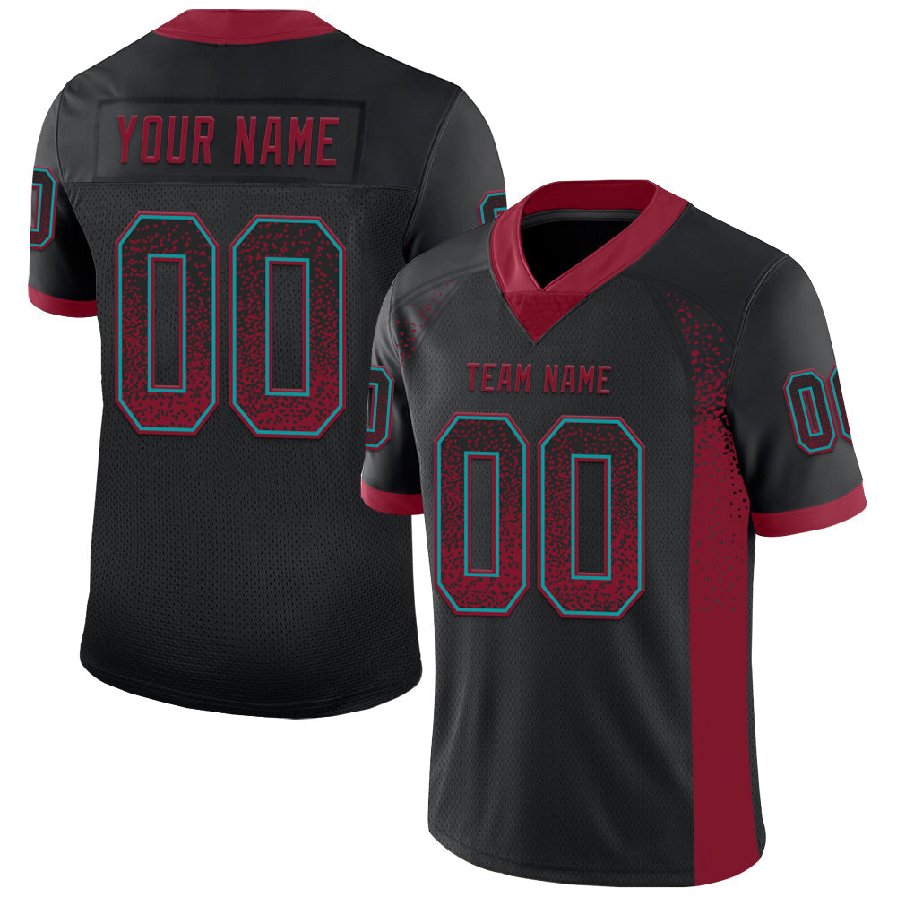 Custom Black Crimson-Teal Mesh Drift Fashion Football Jersey - Sky-Custom