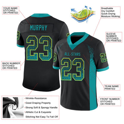 Custom Black Teal-Yellow Mesh Drift Fashion Football Jersey - Sky-Custom