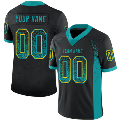 Custom Black Teal-Yellow Mesh Drift Fashion Football Jersey - Sky-Custom