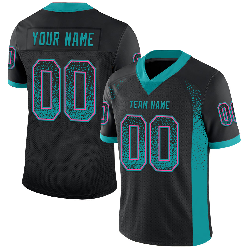 Custom Black Teal-Pink Mesh Drift Fashion Football Jersey - Sky-Custom
