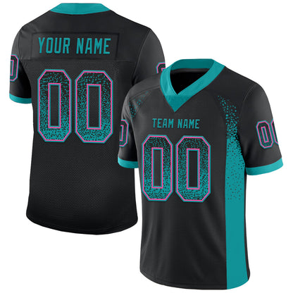 Custom Black Teal-Pink Mesh Drift Fashion Football Jersey - Sky-Custom