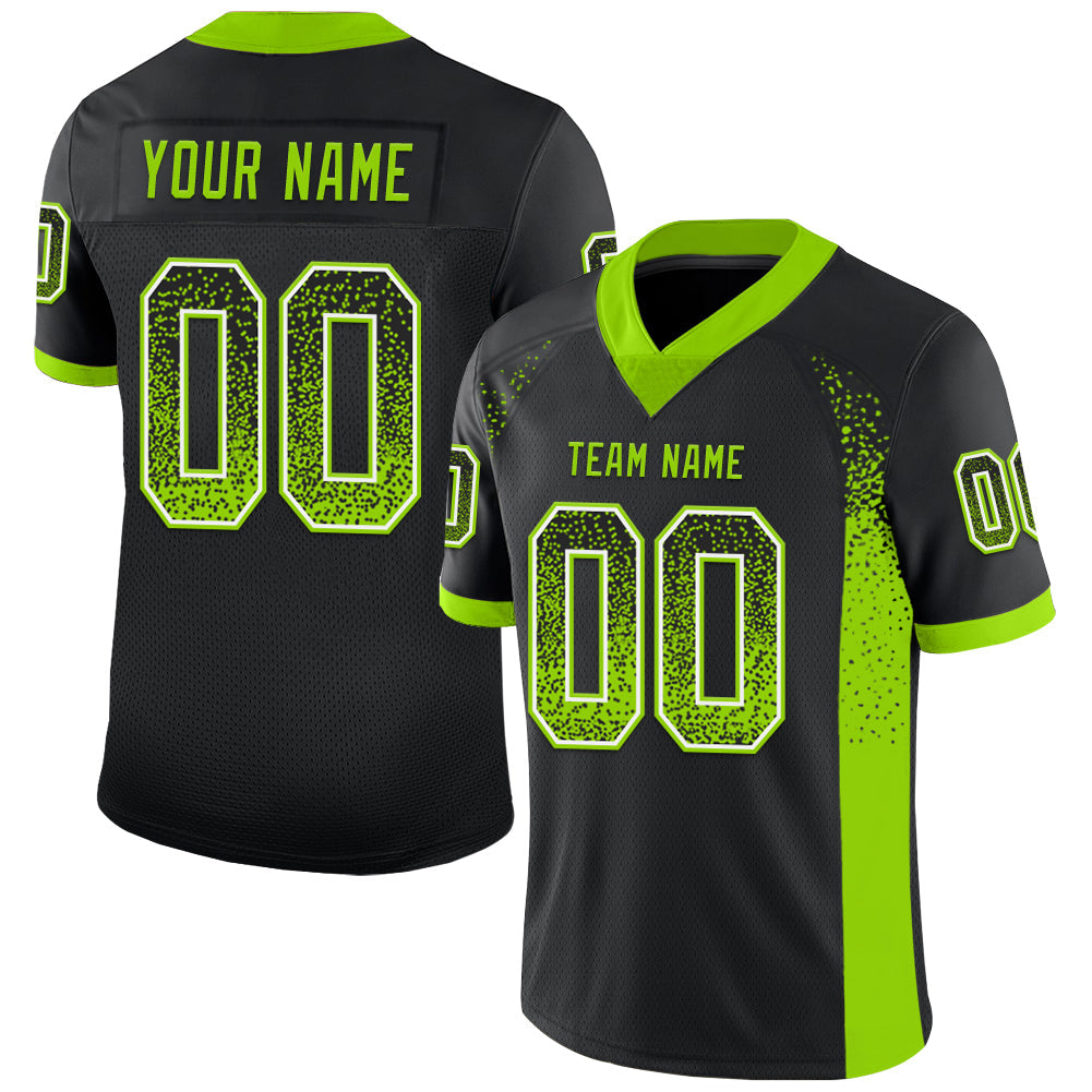 Custom Black Neon Green-White Mesh Drift Fashion Football Jersey - Sky-Custom