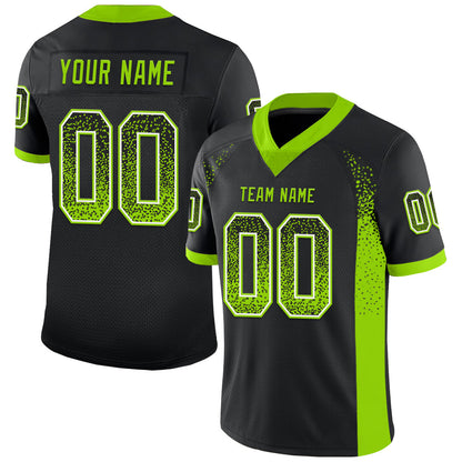 Custom Black Neon Green-White Mesh Drift Fashion Football Jersey - Sky-Custom