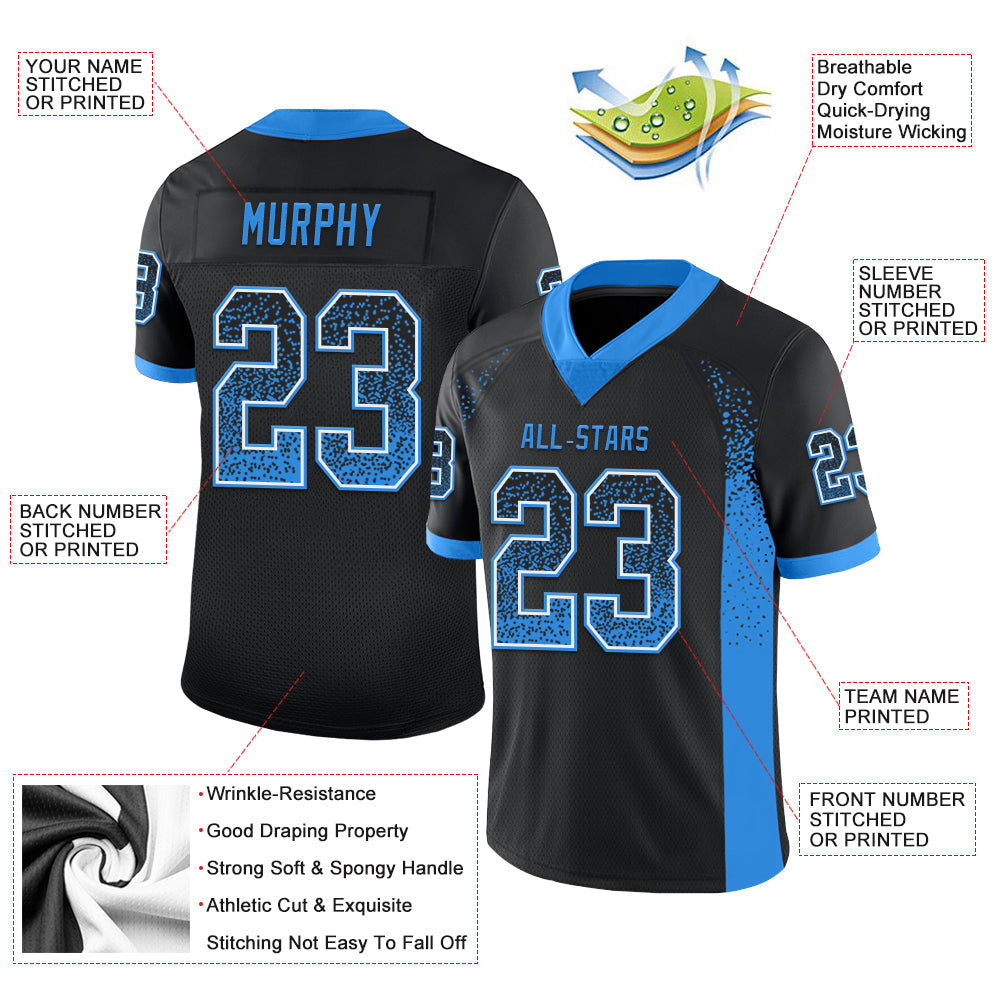 Custom Black Powder Blue-White Mesh Drift Fashion Football Jersey - Sky-Custom