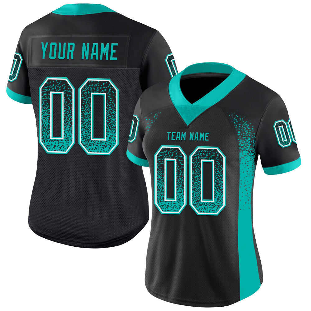 Custom Black Aqua-White Mesh Drift Fashion Football Jersey - Sky-Custom