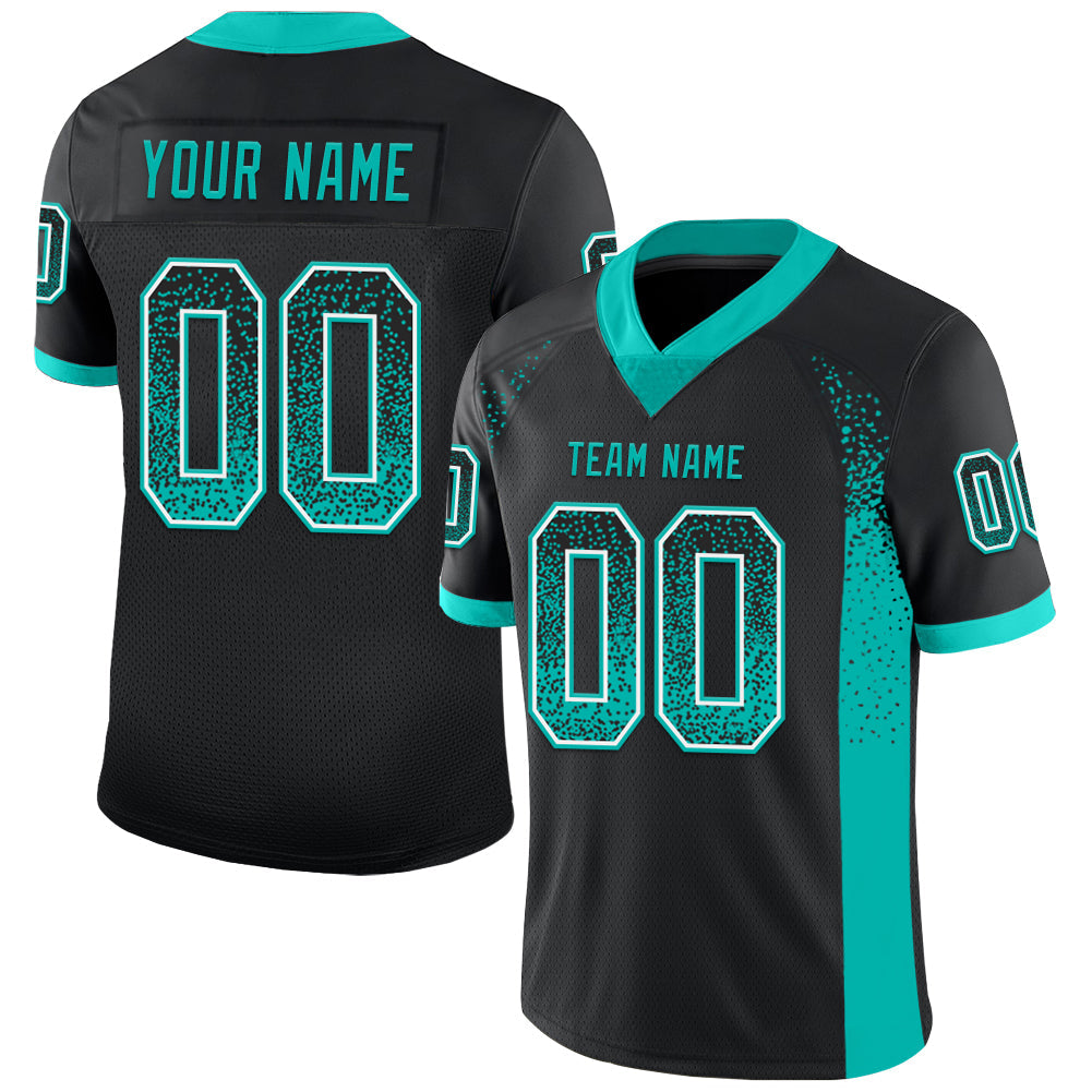 Custom Black Aqua-White Mesh Drift Fashion Football Jersey - Sky-Custom