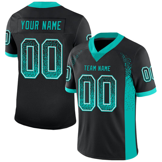 Custom Black Aqua-White Mesh Drift Fashion Football Jersey - Sky-Custom