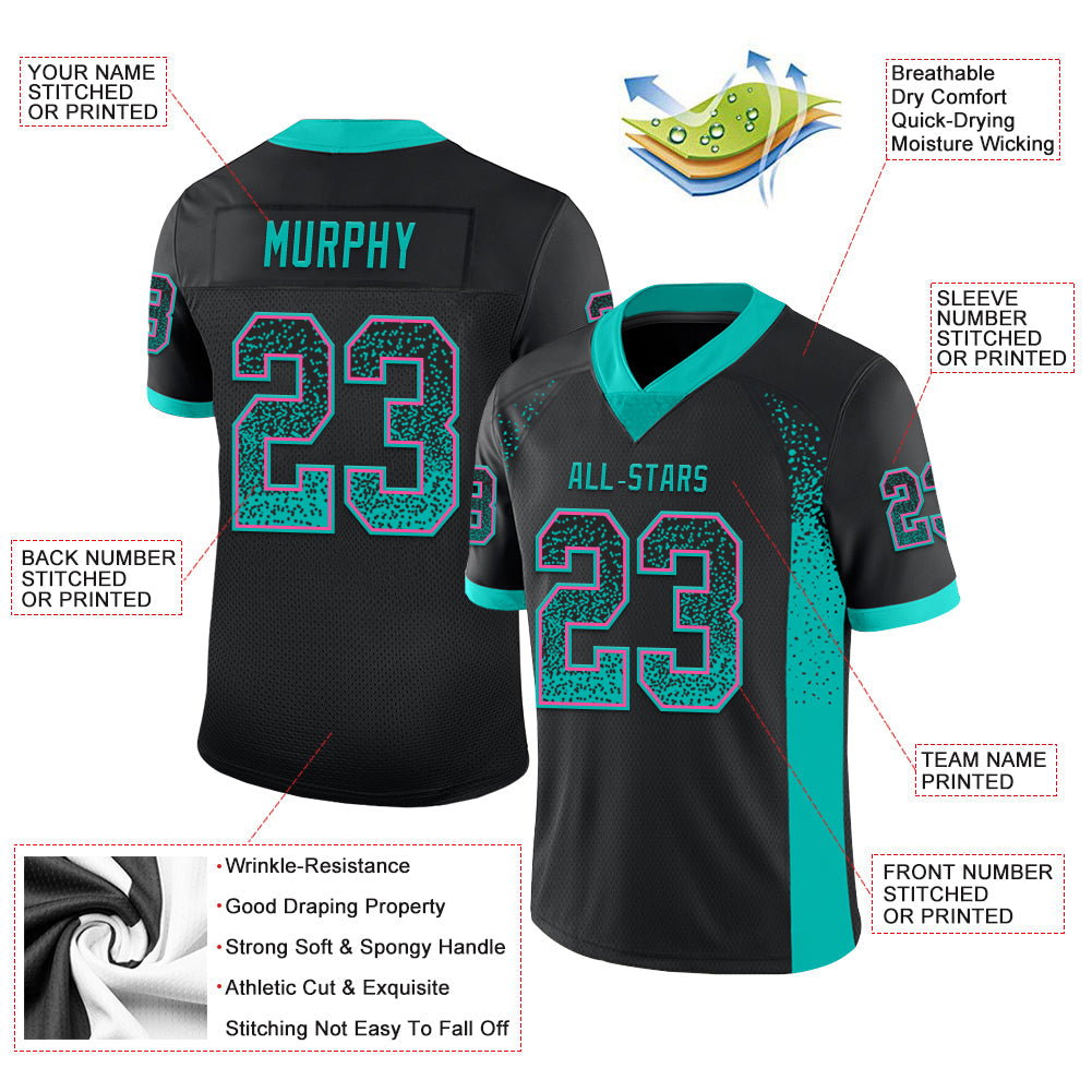 Custom Black Aqua-Pink Mesh Drift Fashion Football Jersey - Sky-Custom