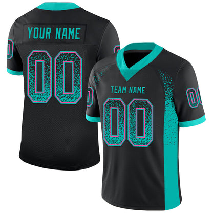 Custom Black Aqua-Pink Mesh Drift Fashion Football Jersey - Sky-Custom
