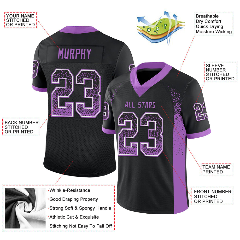Custom Black Medium Purple-White Mesh Drift Fashion Football Jersey - Sky-Custom