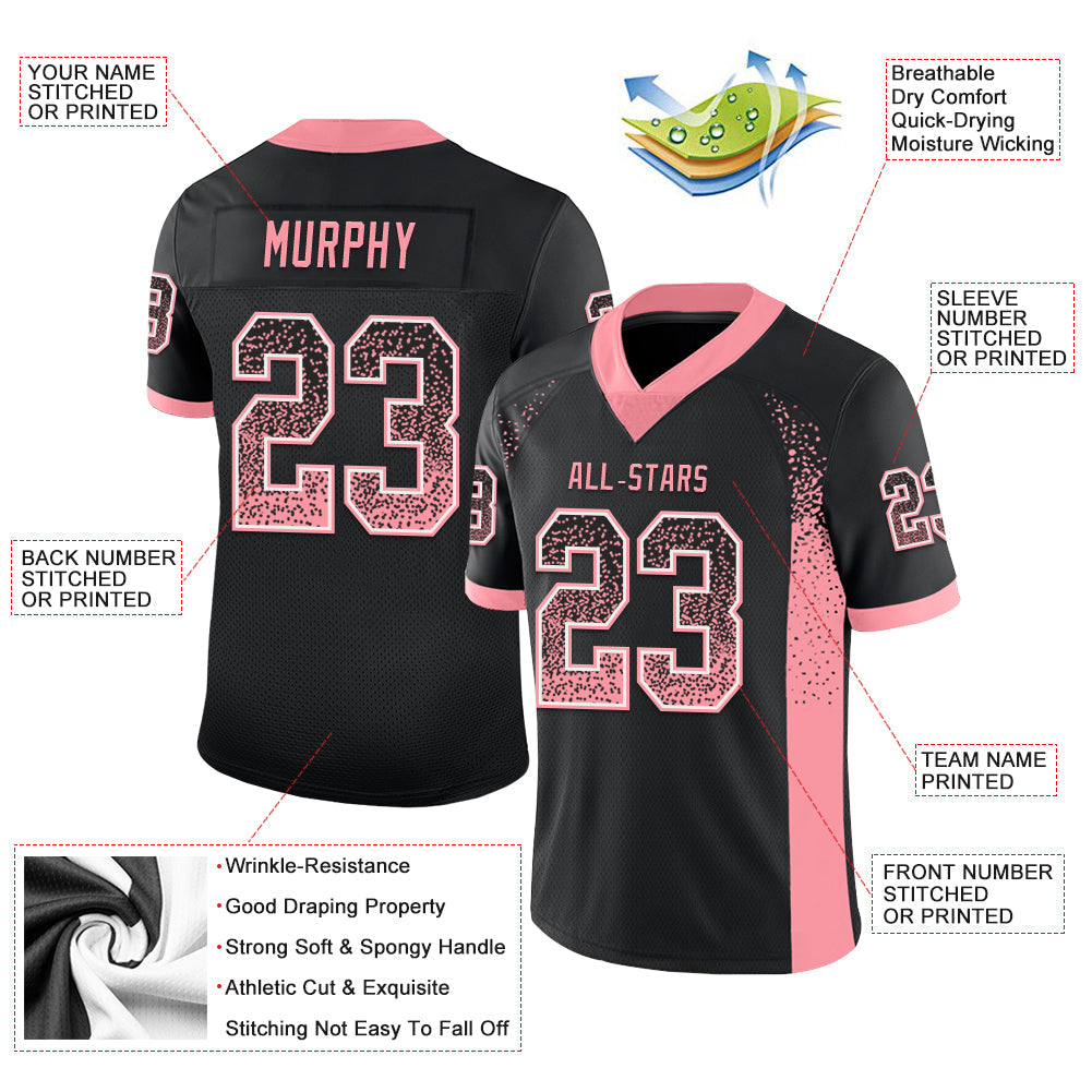 Custom Black Medium Pink-White Mesh Drift Fashion Football Jersey - Sky-Custom