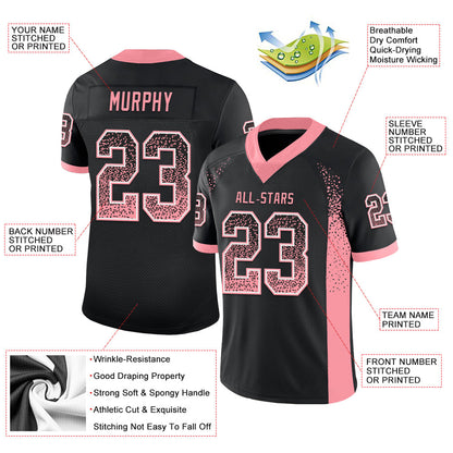 Custom Black Medium Pink-White Mesh Drift Fashion Football Jersey - Sky-Custom