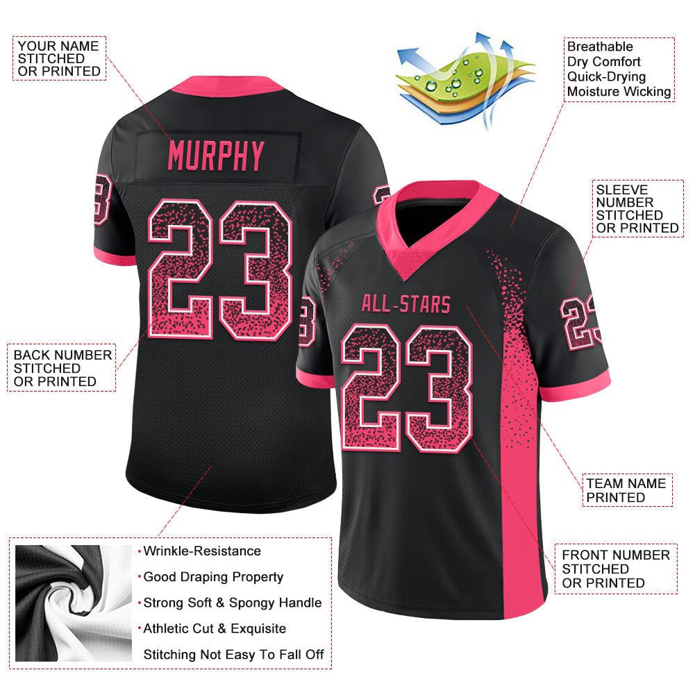 Custom Black Neon Pink-White Mesh Drift Fashion Football Jersey - Sky-Custom