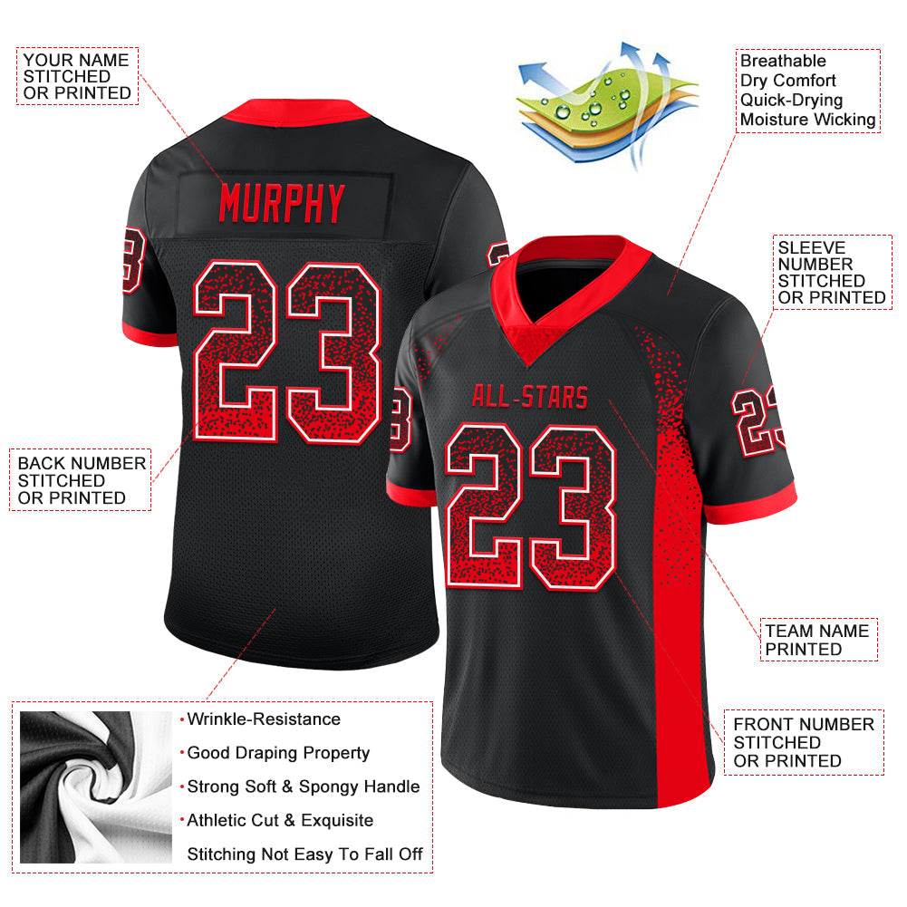 Custom Black Fire Red-White Mesh Drift Fashion Football Jersey - Sky-Custom