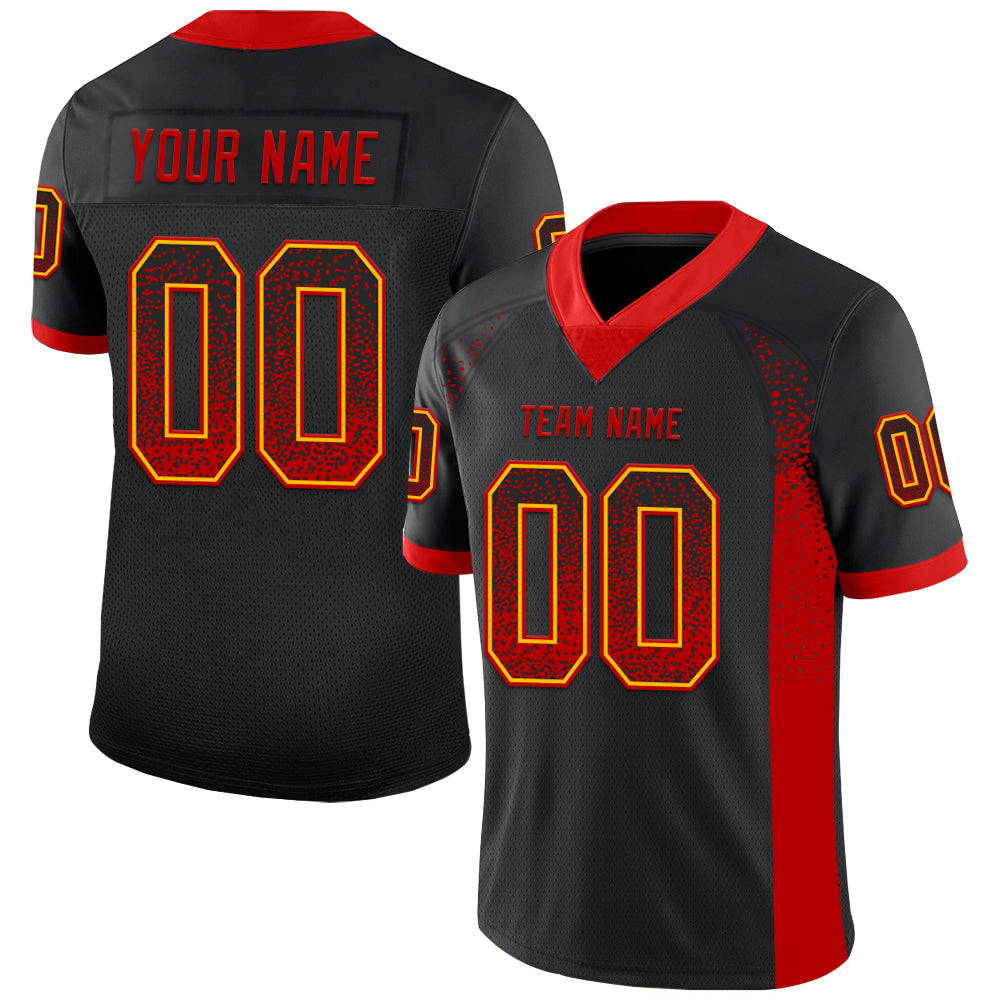 Custom Black Red-Gold Mesh Drift Fashion Football Jersey - Sky-Custom