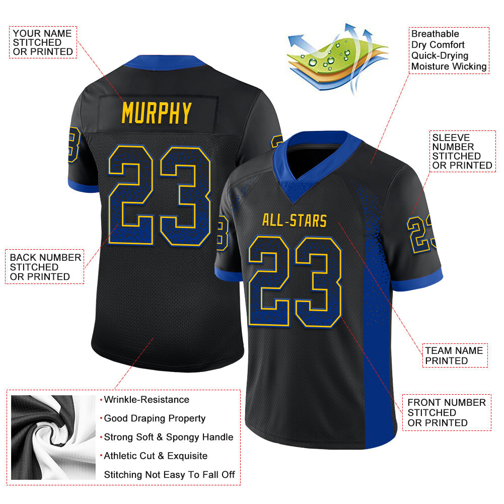 Custom Black Royal-Yellow Mesh Drift Fashion Football Jersey - Sky-Custom