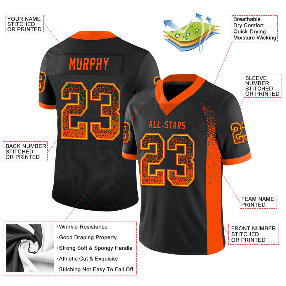 Custom Black Orange-Yellow Mesh Drift Fashion Football Jersey - Sky-Custom