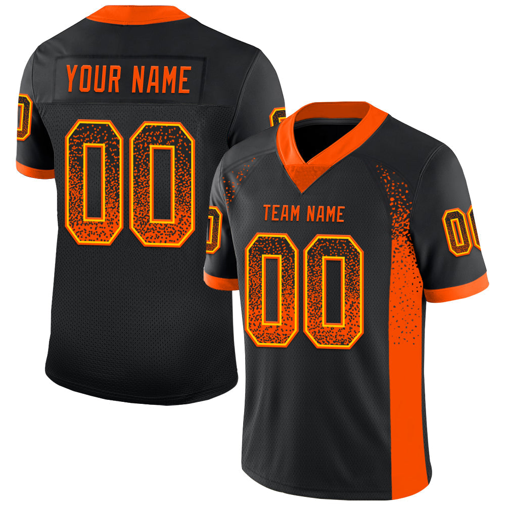 Custom Black Orange-Yellow Mesh Drift Fashion Football Jersey - Sky-Custom