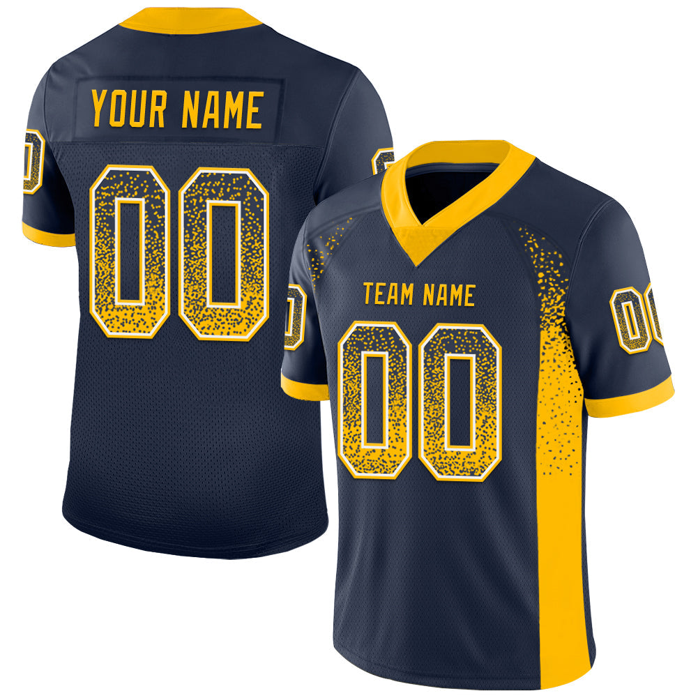 Custom Navy Gold-White Mesh Drift Fashion Football Jersey - Sky-Custom