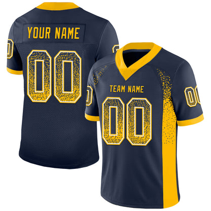 Custom Navy Gold-White Mesh Drift Fashion Football Jersey - Sky-Custom