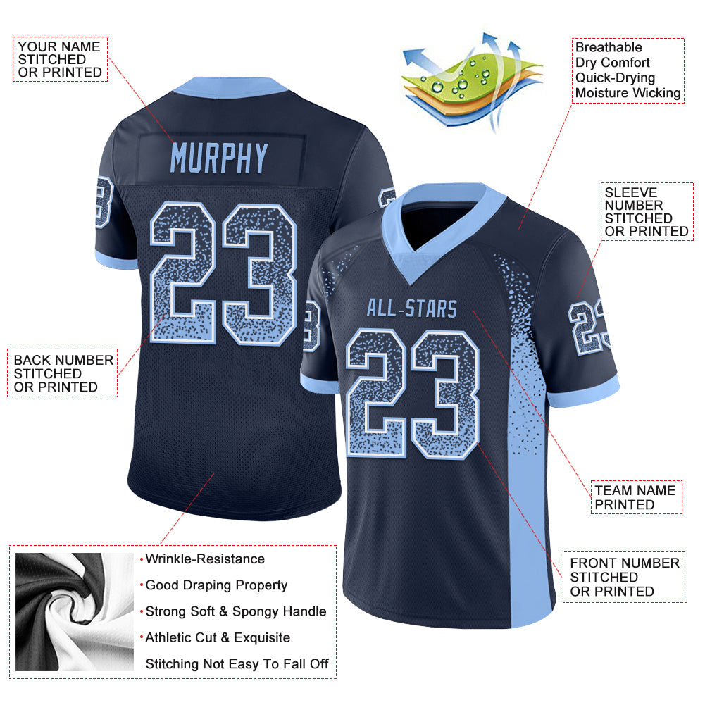 Custom Navy Light Blue-White Mesh Drift Fashion Football Jersey - Sky-Custom