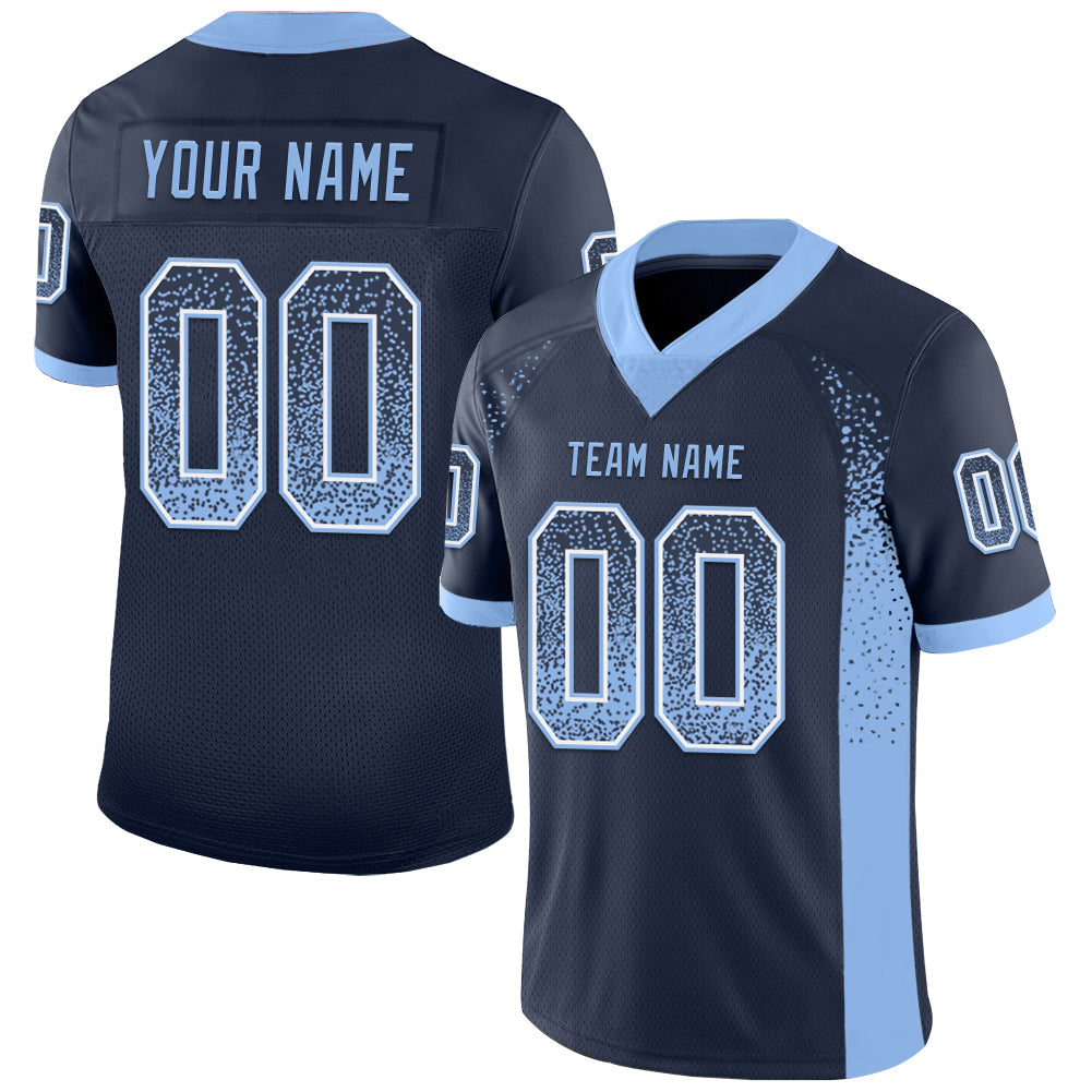 Custom Navy Light Blue-White Mesh Drift Fashion Football Jersey - Sky-Custom