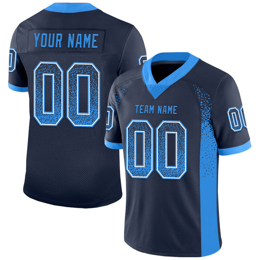 Custom Navy Powder Blue-White Mesh Drift Fashion Football Jersey - Sky-Custom
