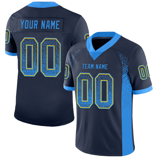 Custom Navy Powder Blue-Yellow Mesh Drift Fashion Football Jersey - Sky-Custom