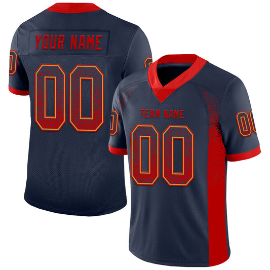 Custom Navy Red-Old Gold Mesh Drift Fashion Football Jersey - Sky-Custom