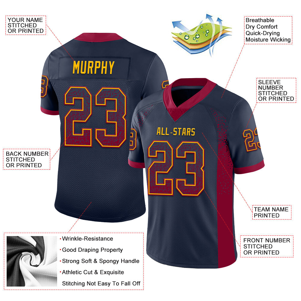 Custom Navy Maroon-Gold Mesh Drift Fashion Football Jersey - Sky-Custom