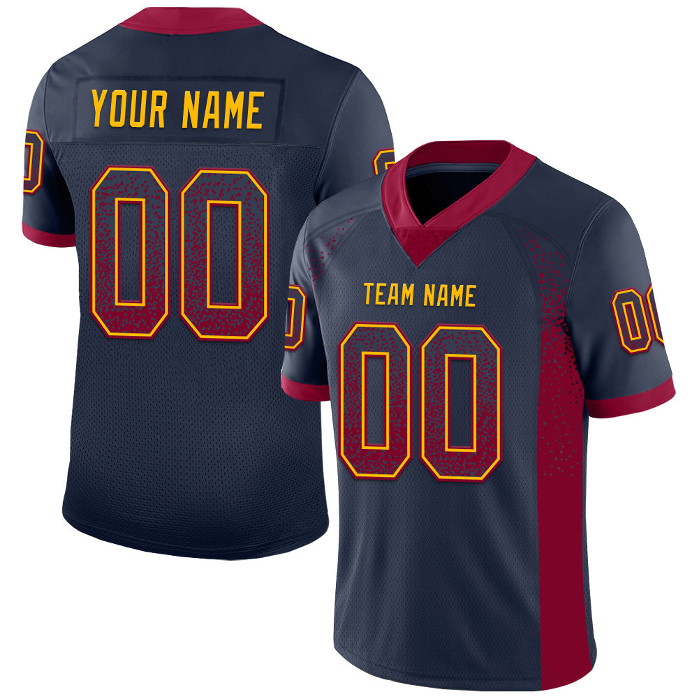 Custom Navy Maroon-Gold Mesh Drift Fashion Football Jersey - Sky-Custom