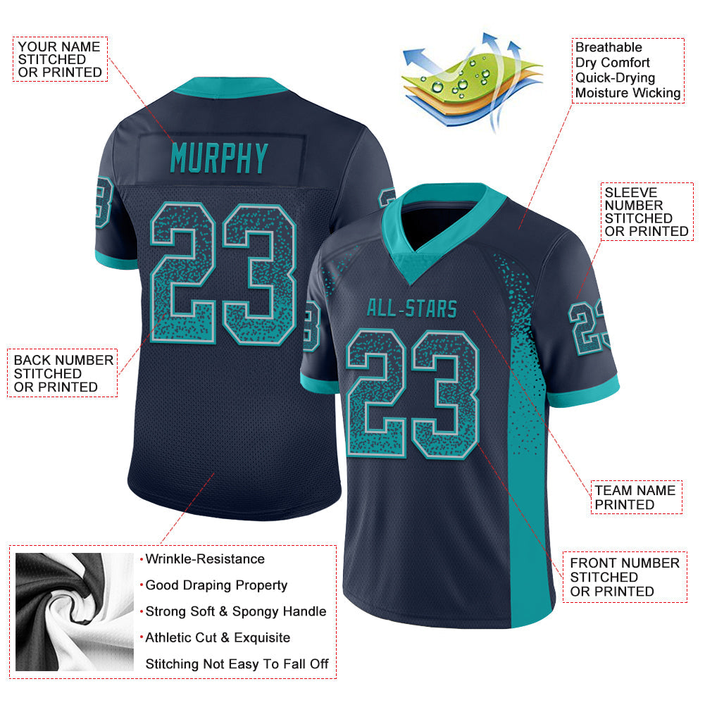 Custom Navy Teal-Gray Mesh Drift Fashion Football Jersey - Sky-Custom