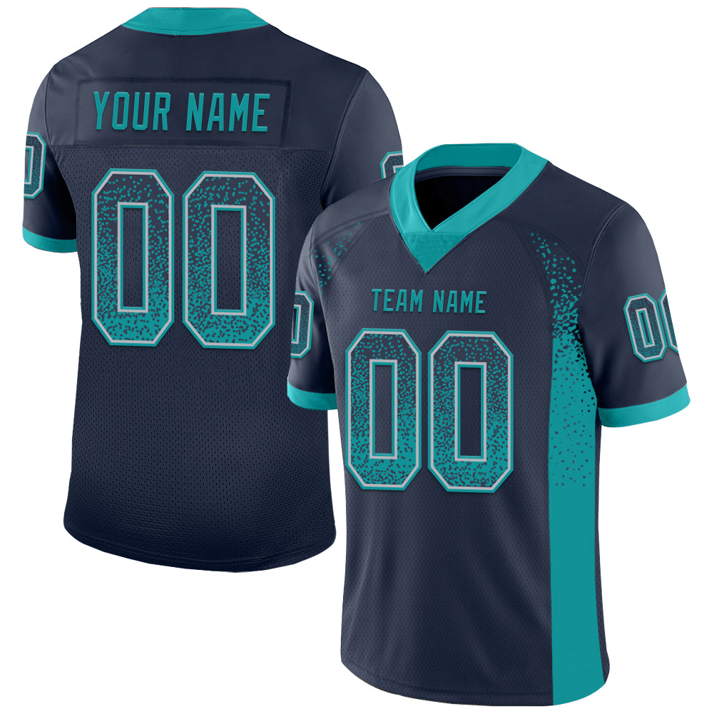 Custom Navy Teal-Gray Mesh Drift Fashion Football Jersey - Sky-Custom