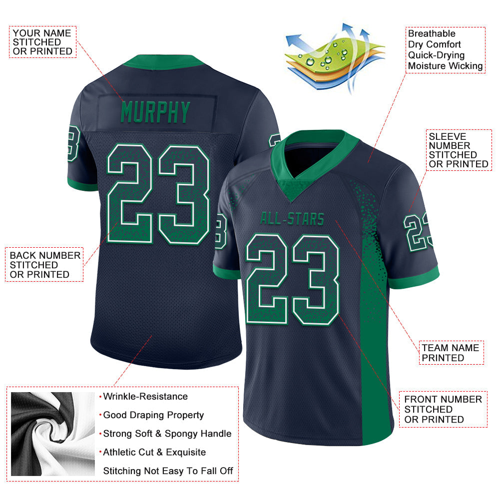 Custom Navy Kelly Green-White Mesh Drift Fashion Football Jersey - Sky-Custom