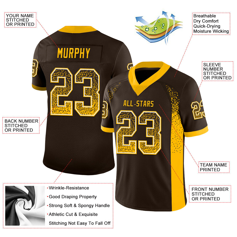 Custom Brown Gold-White Mesh Drift Fashion Football Jersey - Sky-Custom
