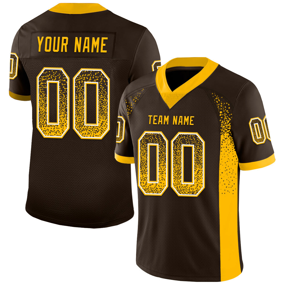 Custom Brown Gold-White Mesh Drift Fashion Football Jersey - Sky-Custom