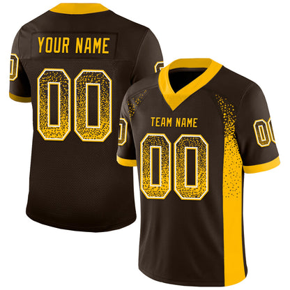 Custom Brown Gold-White Mesh Drift Fashion Football Jersey - Sky-Custom