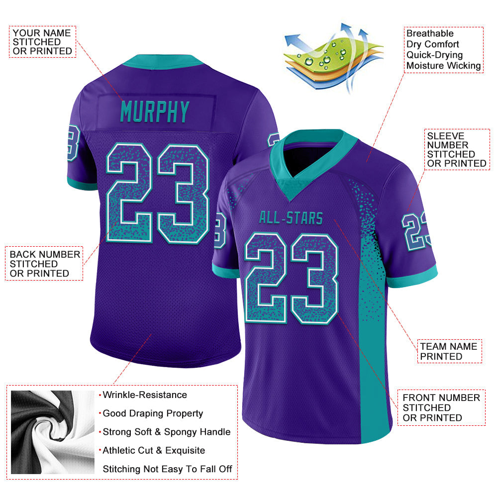 Custom Purple Teal-White Mesh Drift Fashion Football Jersey - Sky-Custom
