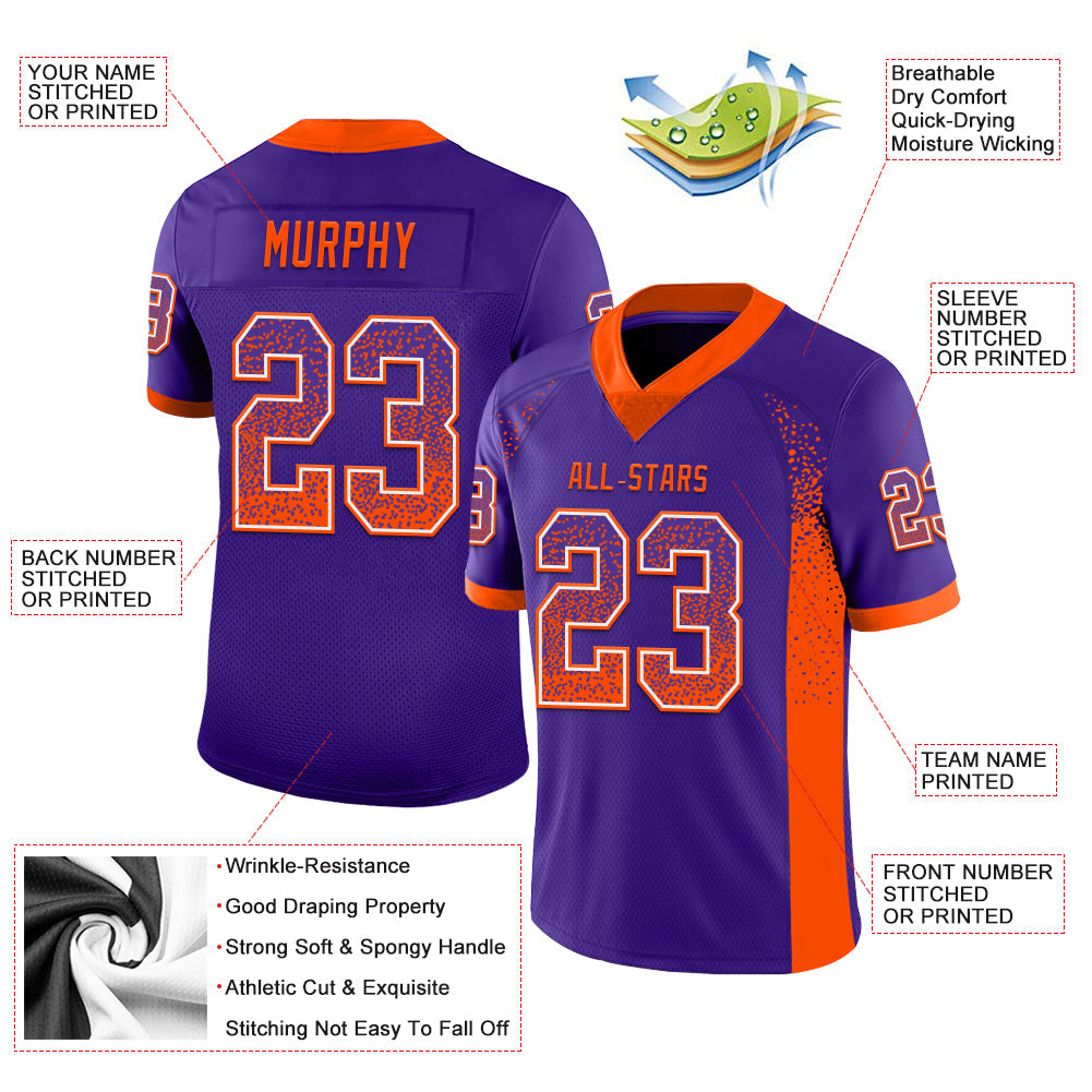 Custom Purple Orange-White Mesh Drift Fashion Football Jersey - Sky-Custom