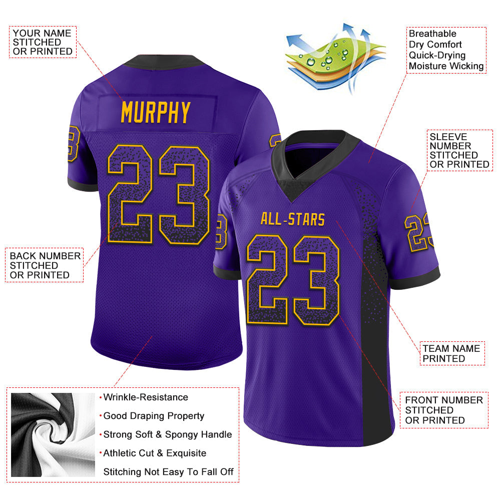 Custom Purple Black-Gold Mesh Drift Fashion Football Jersey - Sky-Custom