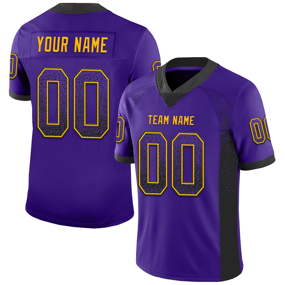 Custom Purple Black-Gold Mesh Drift Fashion Football Jersey - Sky-Custom